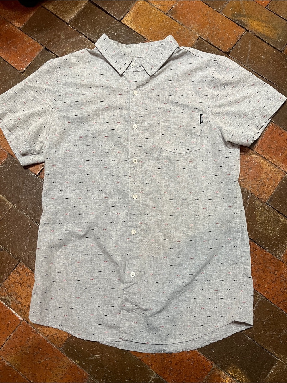 MEN SHIRT MEDIUM Molokai Surf button up shirt short sleeve mustache print 1068